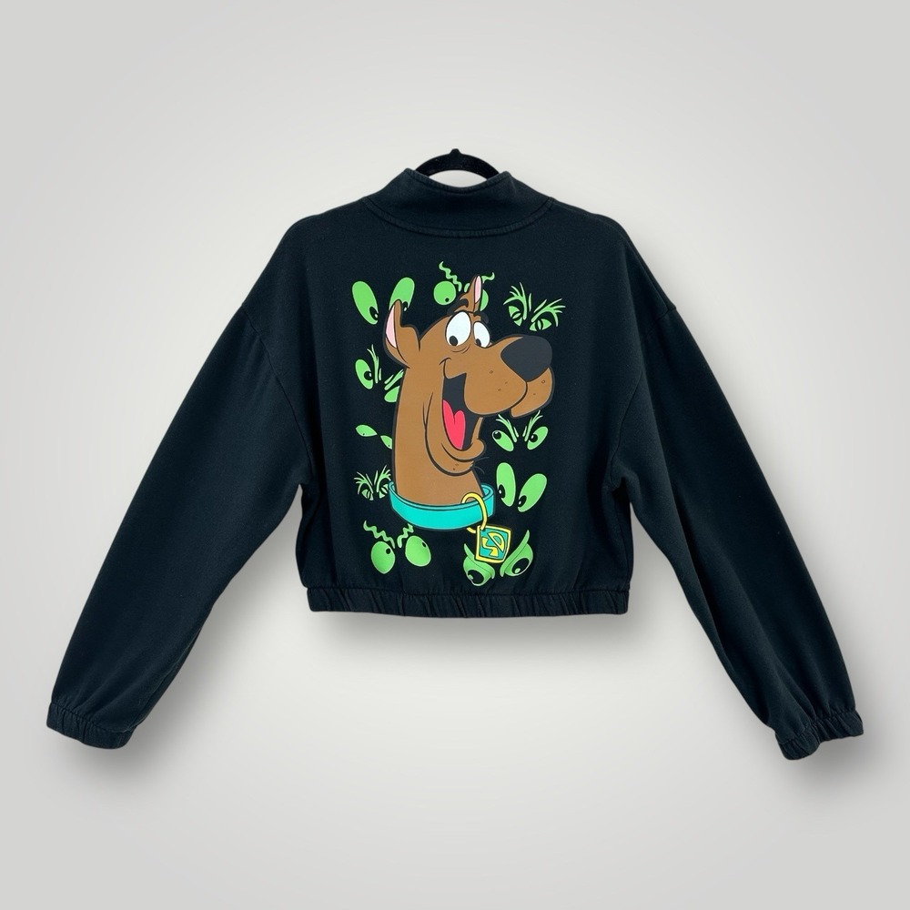 MAD ENGINE SCOOBY DOO Crop Qtr Zip Womans Large Black Long Sleeves Double Sided